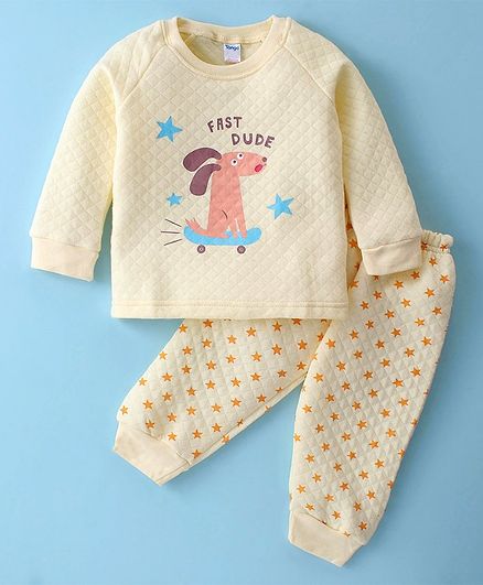 Tango Raglan Sleeves Winter Wear Suit With Puppy Print - Lemon