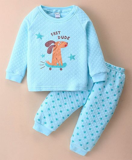 Tango Raglan Sleeves Winter Wear Suit With Puppy Print - Aqua