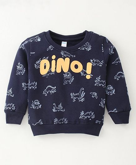 Tango Fleece Knit Full Sleeves Winter T-Shirt  with Text Print- Navy Blue