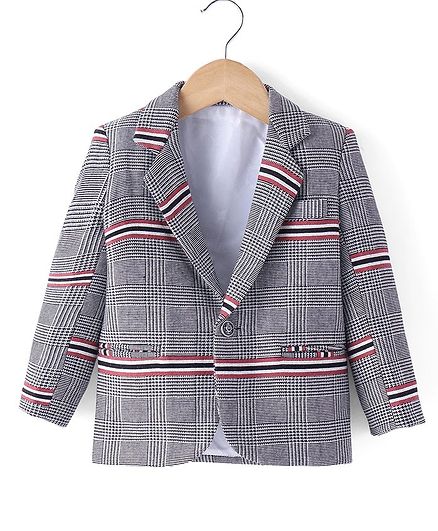 Rikidoos Full Sleeves Striped Blazer - Dark Grey &  Red