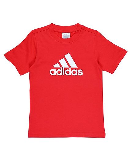 Adidas Kids Cotton Knit Half Sleeves T-shirt With Logo Print - Red