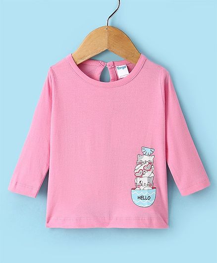 Tango Single Jersey Knit Full Sleeves T-Shirt Dress With Kittens Print - Pink