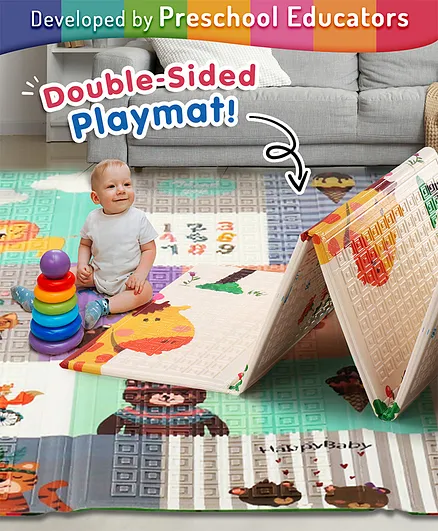 Intelliskills Extra Large Reversible Animal Tribe Learning & Crawling Foldable Play Mat | Waterproof & Anti-Skid | 6.5 x 4.5 ft, 0.6 cm Thick | Multicoloured | Educational & Safe Play Mat| Double Sided Printed Mat for Babies & Toddlers |Ideal for Gif