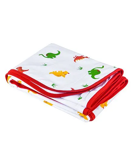 Wonder Wee Cotton Muslin Baby Blanket Dino Print - Red & White