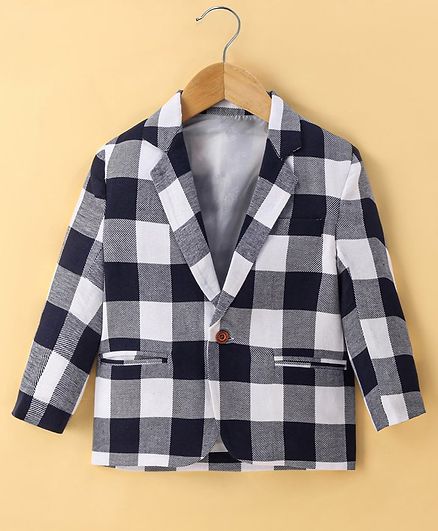 Rikidoos Full Sleeves Checked Blazer - White & Navy Blue