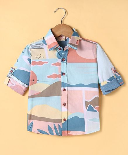 Rikidoos Full Sleeves Abstract Printed Shirt - Multi Colour