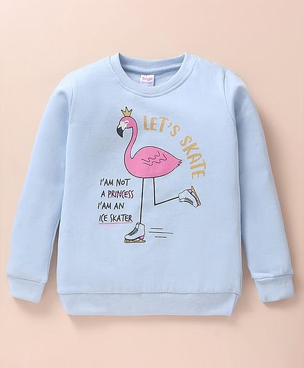 Tango Fleece Knitted Full Sleeves Text & Swan Printed Sweatshirt - Sky Blue