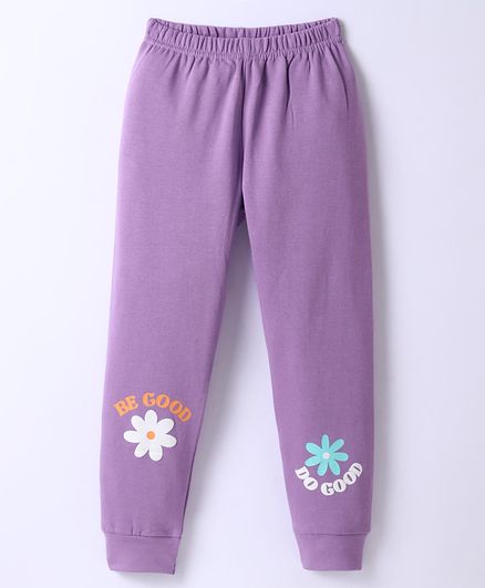 Tango Knit Full Length Floral & Text Printed Fleece and Woollen Bottom - Mauve