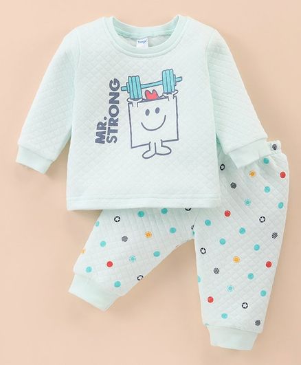 Tango Full Sleeves Winter Wear Suit With Mr. Strong Print - Sky Blue