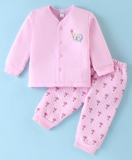 Tango Full Sleeves Winter Wear Suit With Elephant Print - Pink