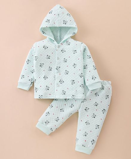 Tango Full Sleeves Hooded Winter Night Suit With Koalas Print - Sky Blue