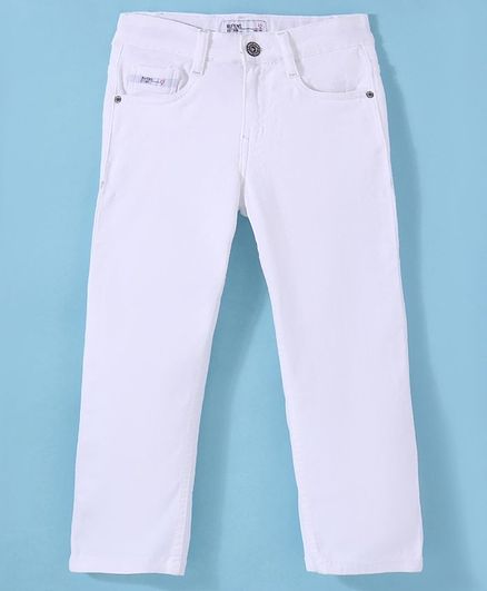 Ruff Denim Woven Full Length Solid Colour Jeans - White