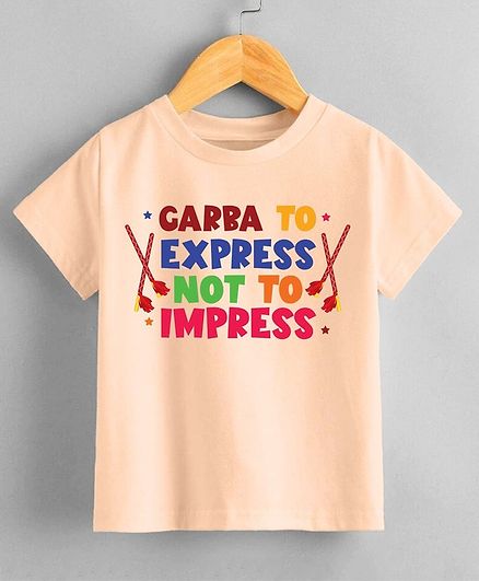 KNITROOT Navratri Theme Half Sleeves Garba To Express Not To Impress Text Printed Tshirt - Peach
