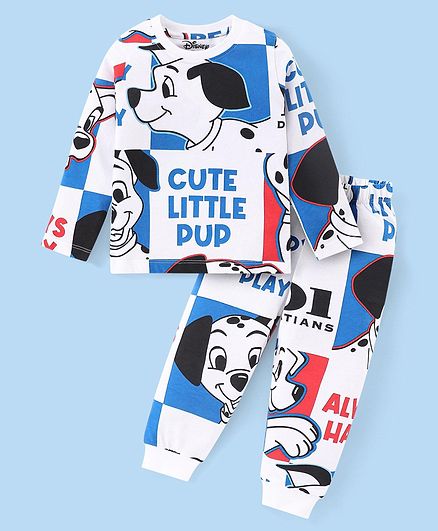 Babyhug Disney Single Jersey Knit Full Sleeves Night Suit With 101 Dalmatian Print - White