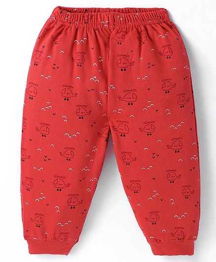 Tango Knit Full Length Helicopter Printed Fleece and Woollen Bottomwear - Red