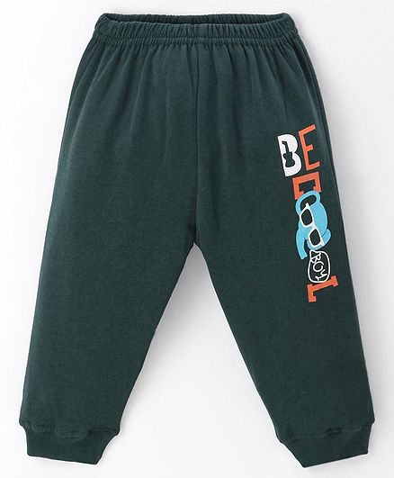 Tango Fleece and Woollen Full Length Pant with Text Print - Dark Green