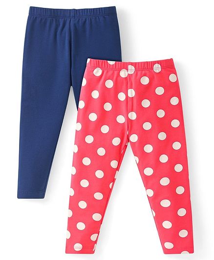 Babyhug Cotton Lycra Knit Full Length Leggings With Polka Dot Print Pack Of 2 - Blue & Red