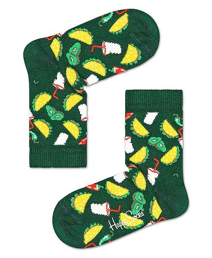 HAPPY SOCKS Organic Cotton Blend Taco Printed Socks - Green