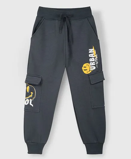 Buy Nap Chief Urban Style Smiley Text Printed Cargo Joggers Dark