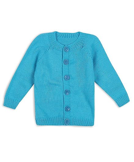 Windrop Solutions Wool Full Sleeves Crochet Solid Sweater - Blue