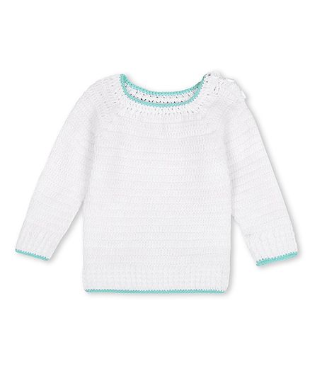 Windrop Solutions Full Sleeves Solid Crocheted Sweater - White