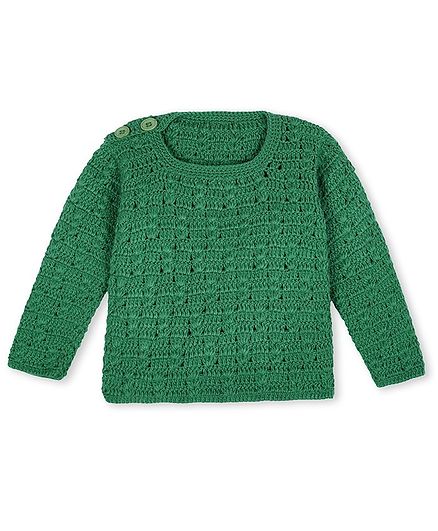 Windrop Solutions Full Sleeves Solid Crocheted Sweater - Green