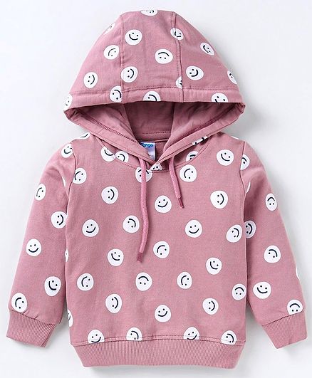 Tango Looper Knit Full Sleeves Hooded Sweatshirt with Print - Rose Gold