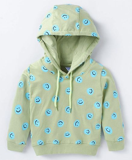 Tango Looper Knit Full Sleeves Hooded Sweatshirt with Print - Green