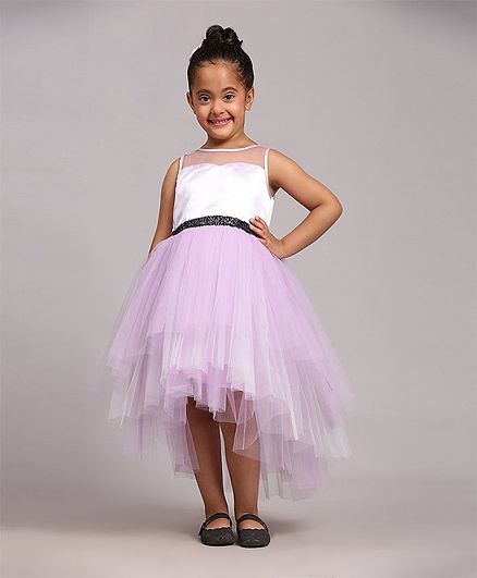 Toy Balloon Kids Net Sleeveless Sequin Detailed Bodice High Low Dress - Lavender