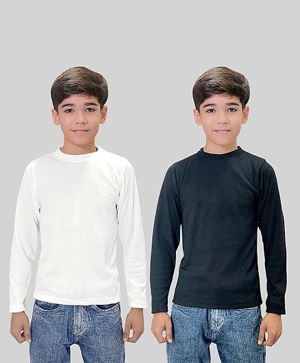 KUCHIPOO Pack Of 2 Full Sleeves Solid Tees - White & Black