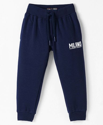 Ruff Fleece Knit Full Length Lounge Pant with Text Print - Navy Blue