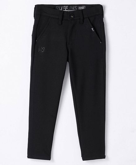 RUFF Cotton Woven Full Length Trouser With Logo Print - Black