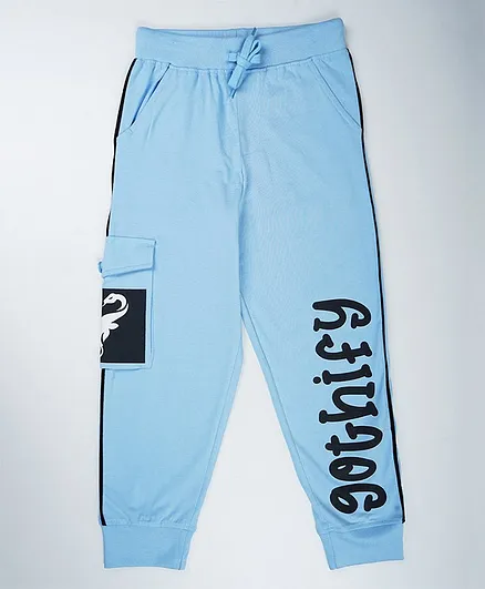 Kiddopanti Cotton Gothify Text Printed Cargo Pant - Ink Blue