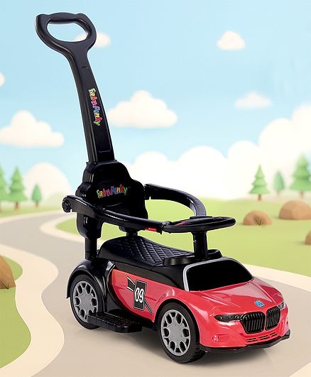 3 in 1 Manual Push Ride on Car with Parent Push Handle - Red