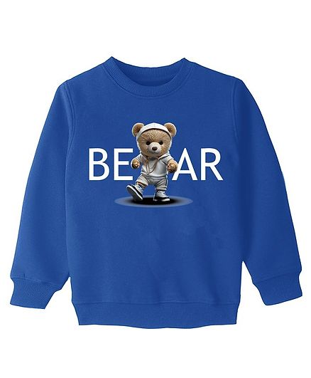 KAVEE Fleece Knit Full Sleeves Bear Printed Sweatshirt - Royal Blue