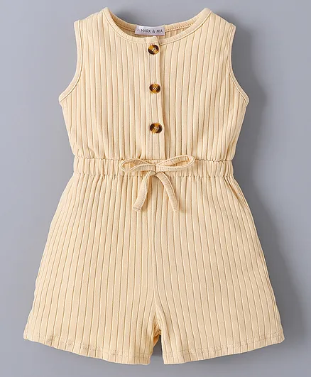 Mark & Mia Sleeveless Striped Jumpsuit With Bow Applique - Beige