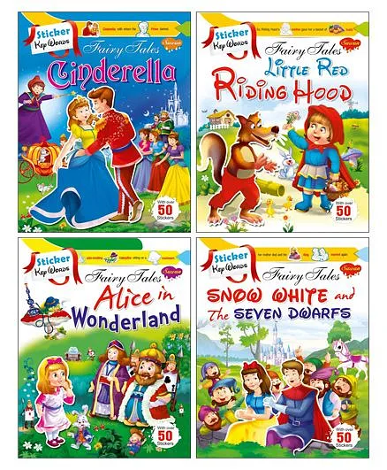Sawan Sticker Activity & Story Books Cindrella Little Red Riding Hood Alice in Wonderland Snow White Set of 4 - English