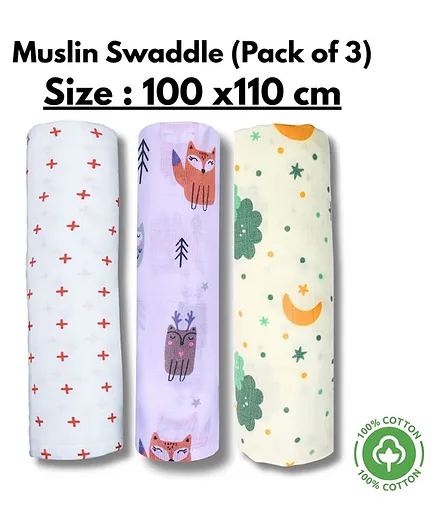 LazyToddler Multipurpose Swaddle Wrap 100% Muslin Pack of Fox