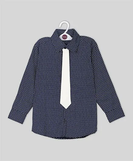 Silverthread Printed Shirt With Attached Tie - Blue