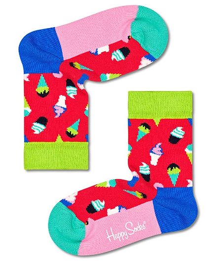 HAPPY SOCKS Organic Cotton Blend Ice Cream Designed Colour Blocked Socks - Multi Colour