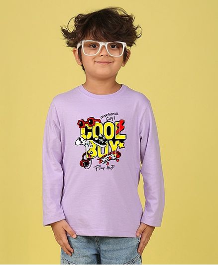 NUSYL Cotton Blend Full Sleeves Cool Boy Text Printed Tee - Lilac