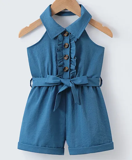 Mark & Mia Sleeveless Halter Neck Solid Color Jumpsuit - Blue