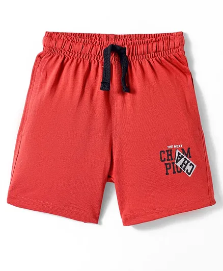 Buy Doreme Terry Knit Knee Length Shorts With Text Print Red for