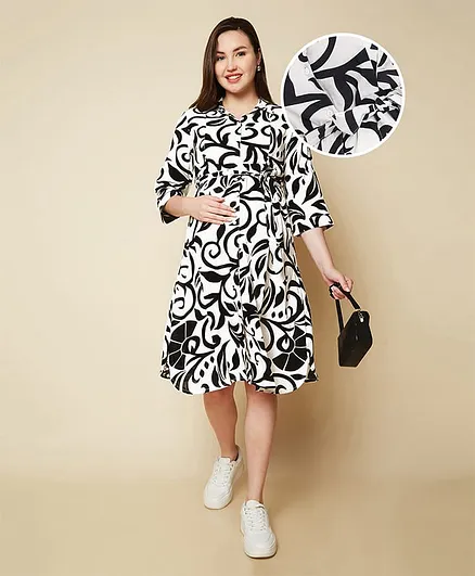 Bella Mama Woven Three Fourth Sleeves Shirt Maternity Dress - Off White