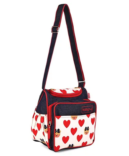 Babyhug Vogue Mini & Compact Denim Diaper Bag Hearts - Navy & Red