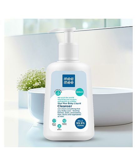 Mee Mee Baby Liquid Cleanser 500ml, Anti-Bacterial Kills 99.9% Germs | Cleanser for Bottles, Nipples, Accessories, Toys, Fruits & Vegetables | No Alcohol, One Drop Cleaning, Dermatologically Tested Online in India, Buy at Best Price from FirstCry.com - 19459868