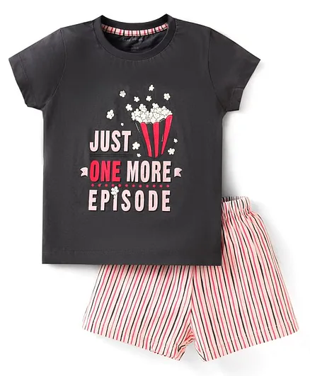 Buy Lazy Bones Sinker Knit Half Sleeves Shorts Night Suit with Just One  More Episode Print Charcoal Grey for Girls (4-5 Years) Online in India,  Shop