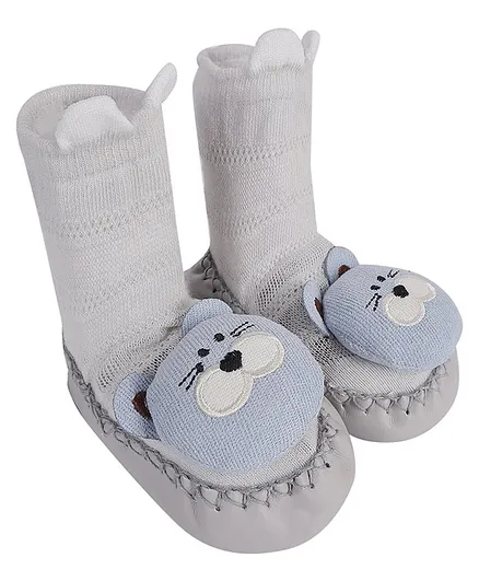 Kidofash Cotton Animal Applique Detailed Sock Shoes - Grey