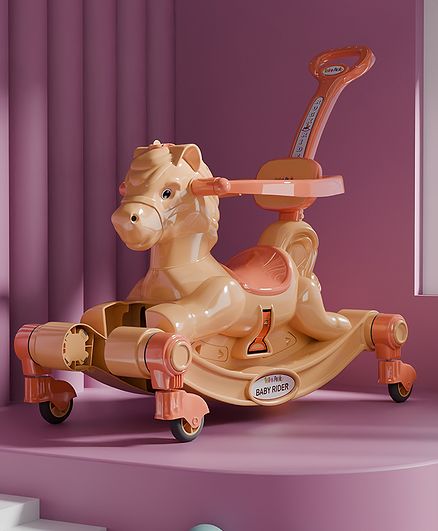 3 in 1 Baby Horse Rider Kids Ride On Car for Kids Push Ride on Toy with Rocker Push Handle  Rotating Head & Safety Bar - Cream
