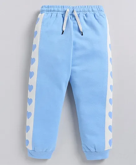 Kidcity Cotton Looper Hearts Printed Joggers - Light Blue